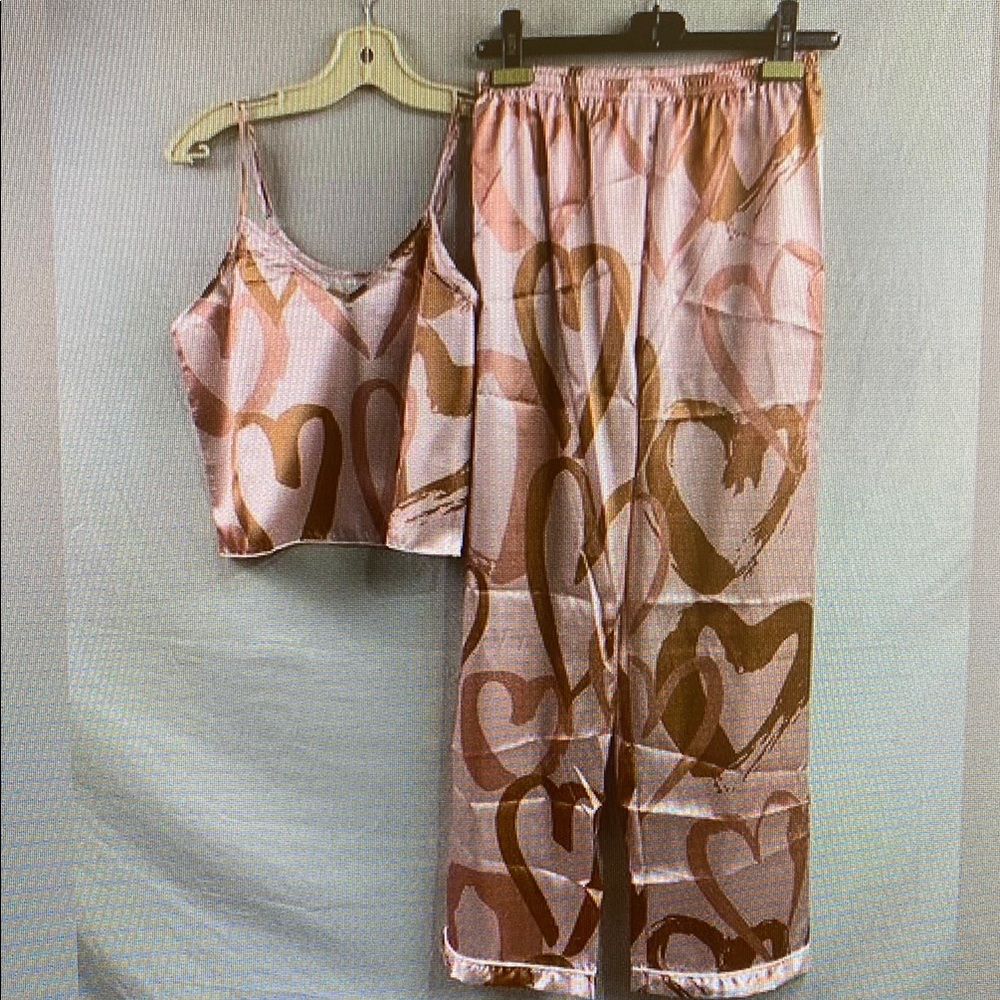 Heart Print Pink and Brown Sleepwear Set